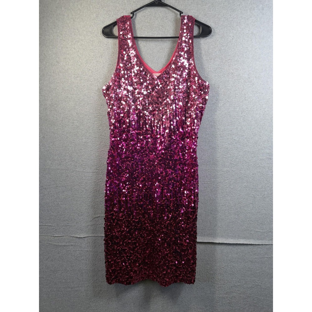 MANER Dress Womens XXL Pink Sequin Bodycon Tank V Neck Short Party Cocktail